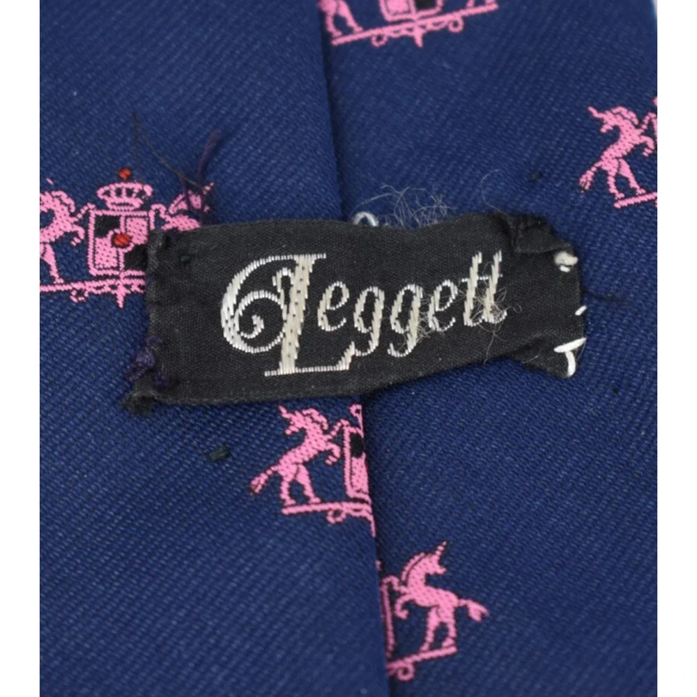 Vtg RESISTO x LEGGETT Heraldic Clubs Unicorn Navy Necktie Neck Tie Harry Styles